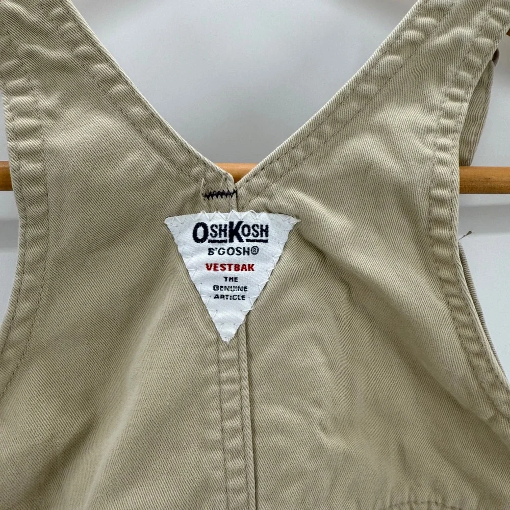 OshKosh BGosh Baby Toddler Boy's Khaki Cotton Overalls Vestbak Sz 12 Months‎ Y2K
